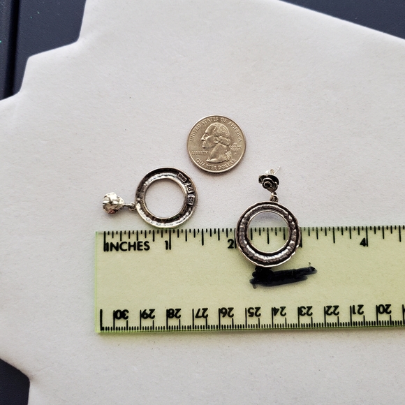 Or Paz PZ Oxidized Sterling Silver Rustic Hammered Drop Circle and Rose Earrings - Picture 12 of 13